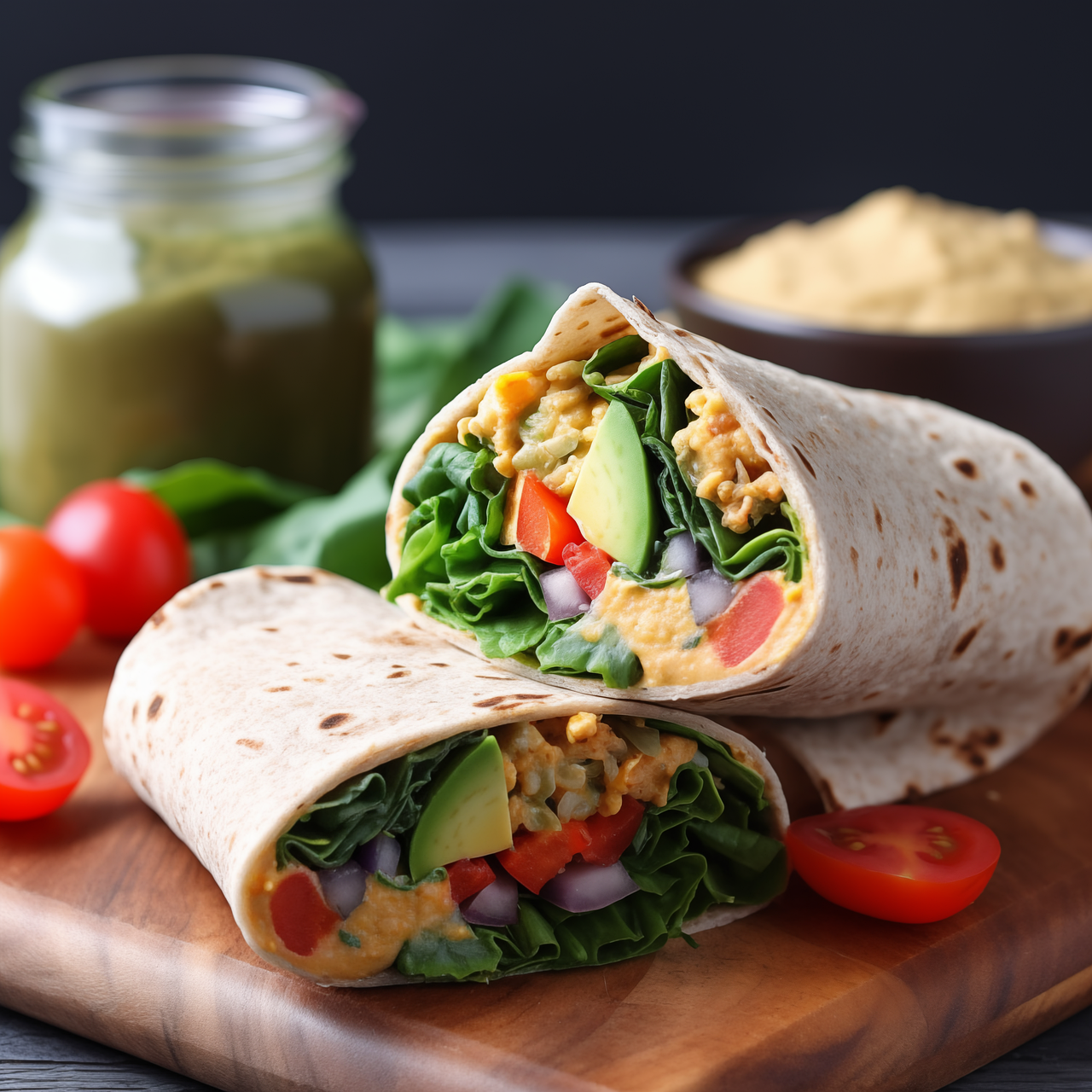 Delicious wrap cut in half showing filling