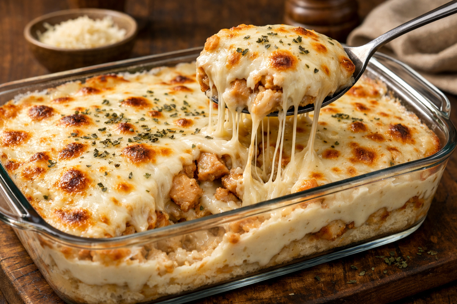 Chicken Béchamel Bake with melted mozzarella cheese