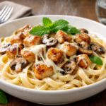 Creamy Mushroom & Chicken Fettuccine (Better Than Takeout)