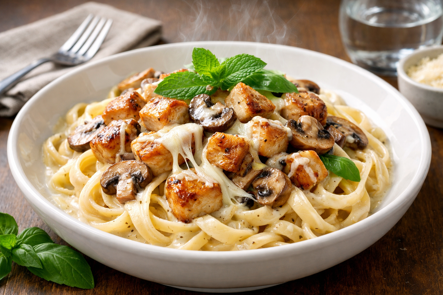 Creamy Mushroom & Chicken Fettuccine (Better Than Takeout)