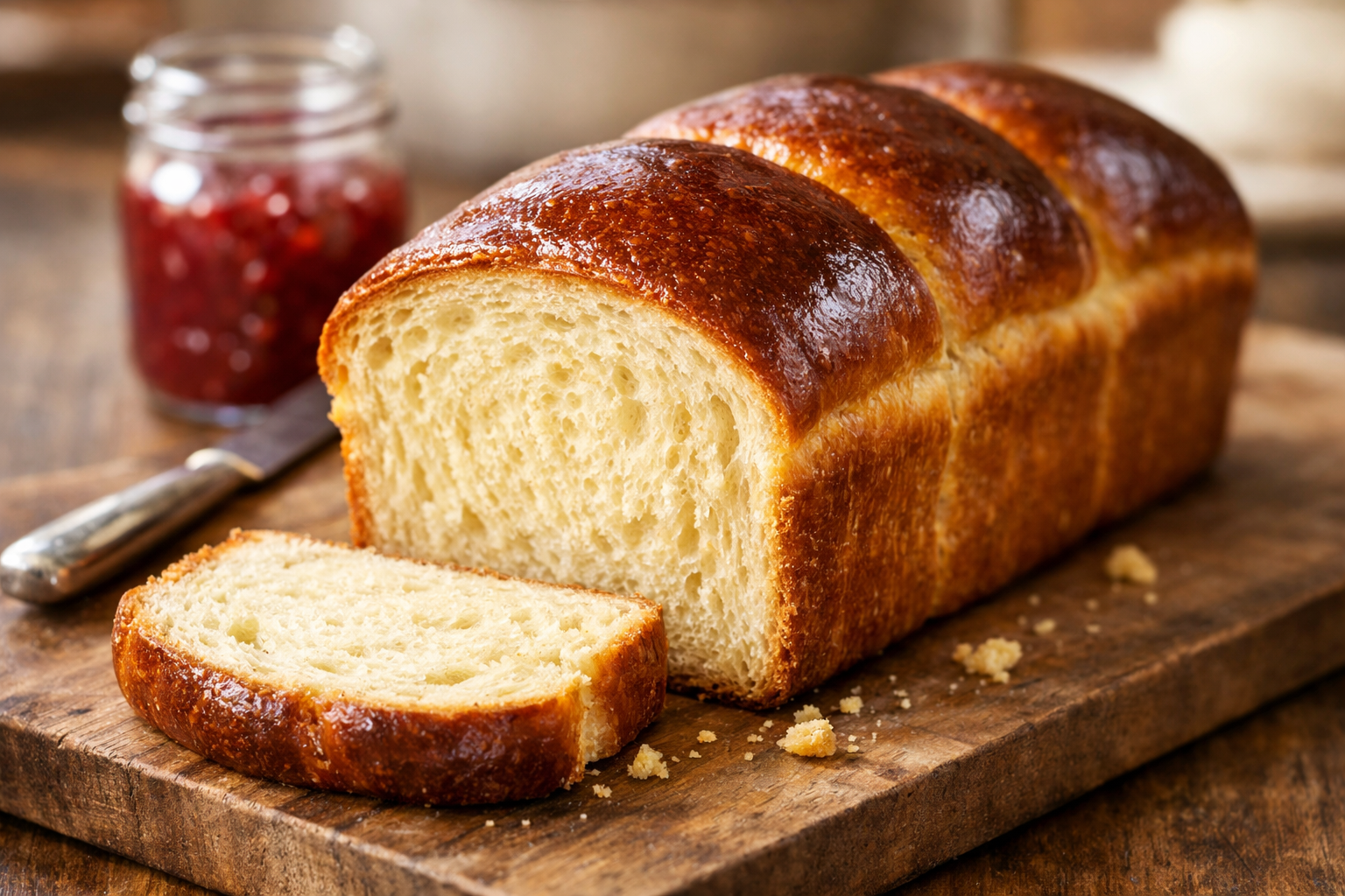 Freshly baked golden Brioche loaf