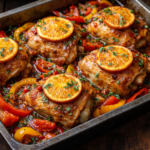 Orange Glazed Chicken Thighs with Roasted Peppers – One Pan Dinner in 1 Hour