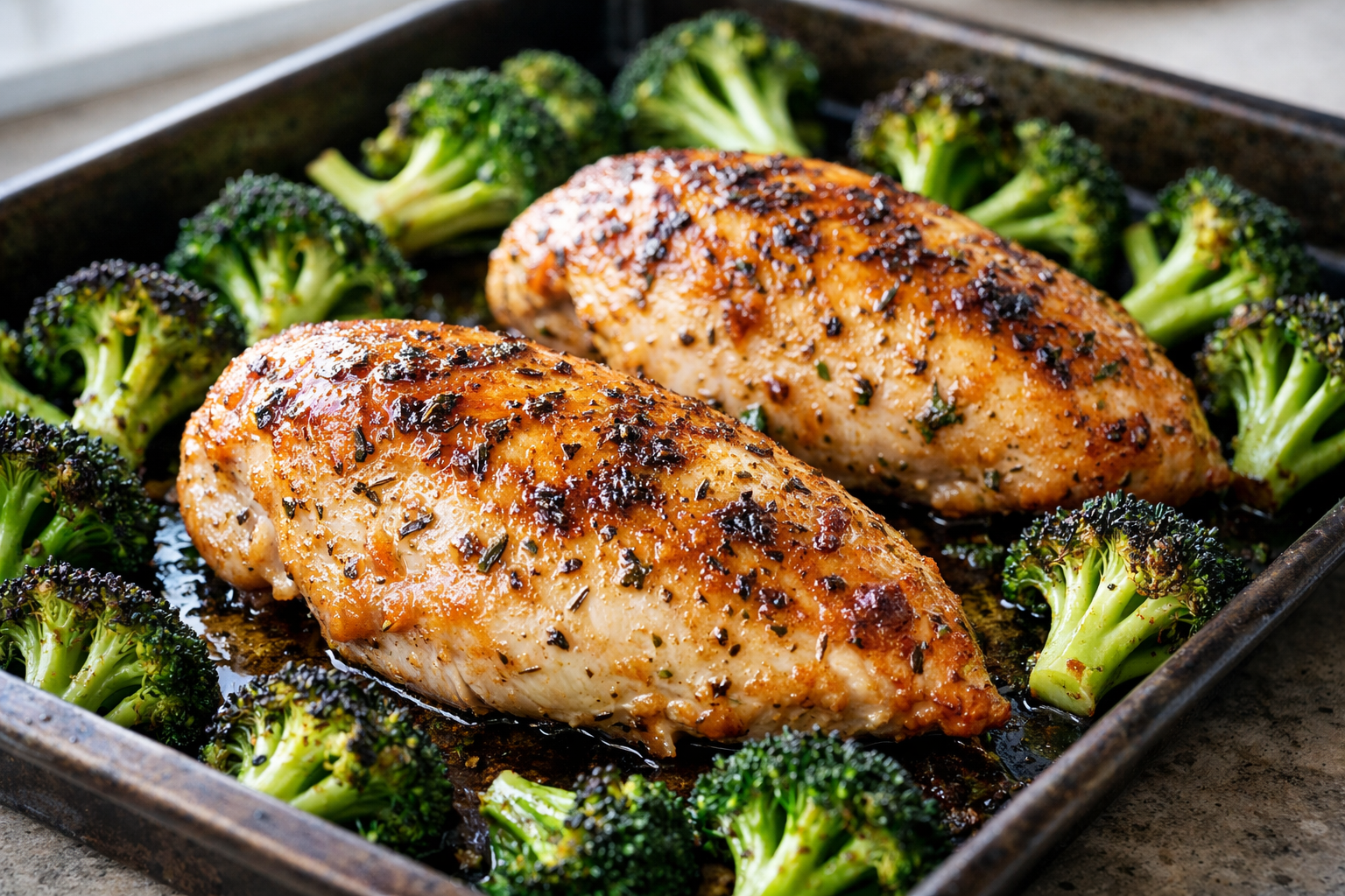 Juicy Oven-Baked Chicken "Steaks" with Roasted Broccoli (Low Carb)