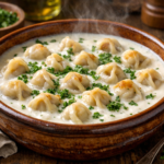 Stuffed Dough Dumplings in Creamy Yogurt Sauce – A Comfort Food Classic with Minced Meat