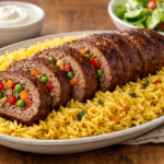 Stuffed Ground Beef Roll with Yellow Rice