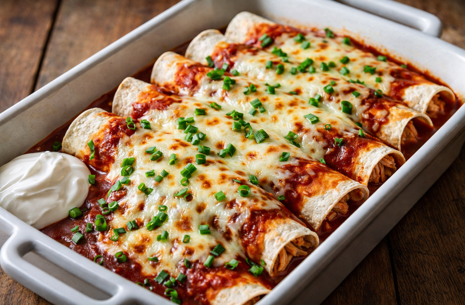 Chicken Enchiladas with Cheese and Cream