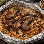 Baked Lamb Rack with Spiced Rice