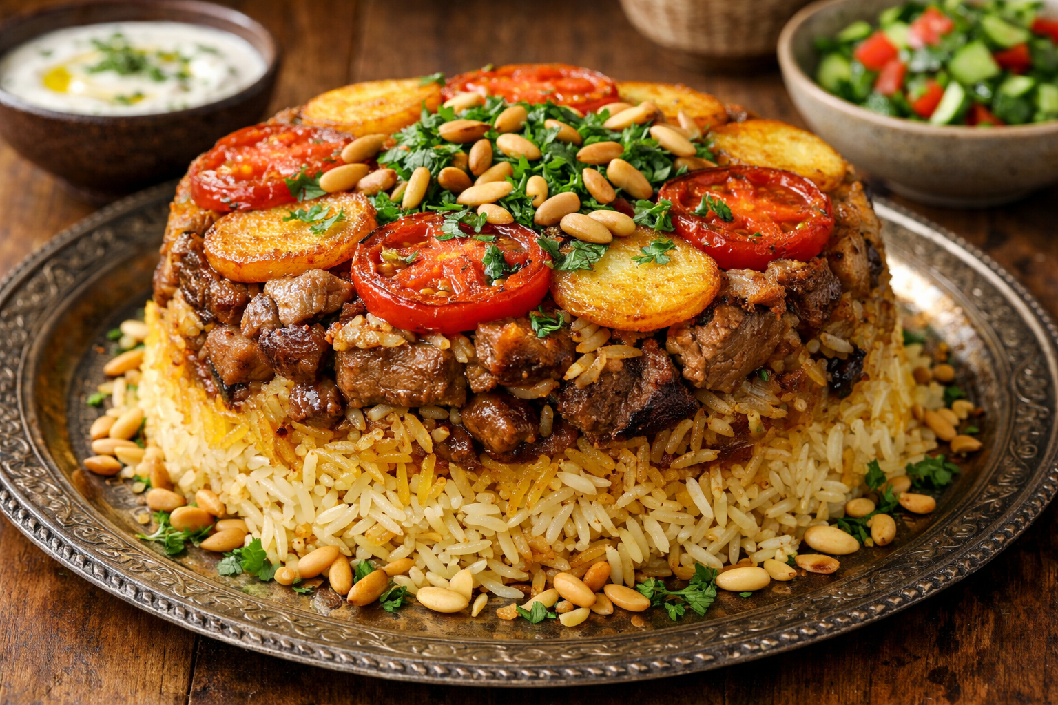 Basmati Rice and Meat Maqluba with Vegetables