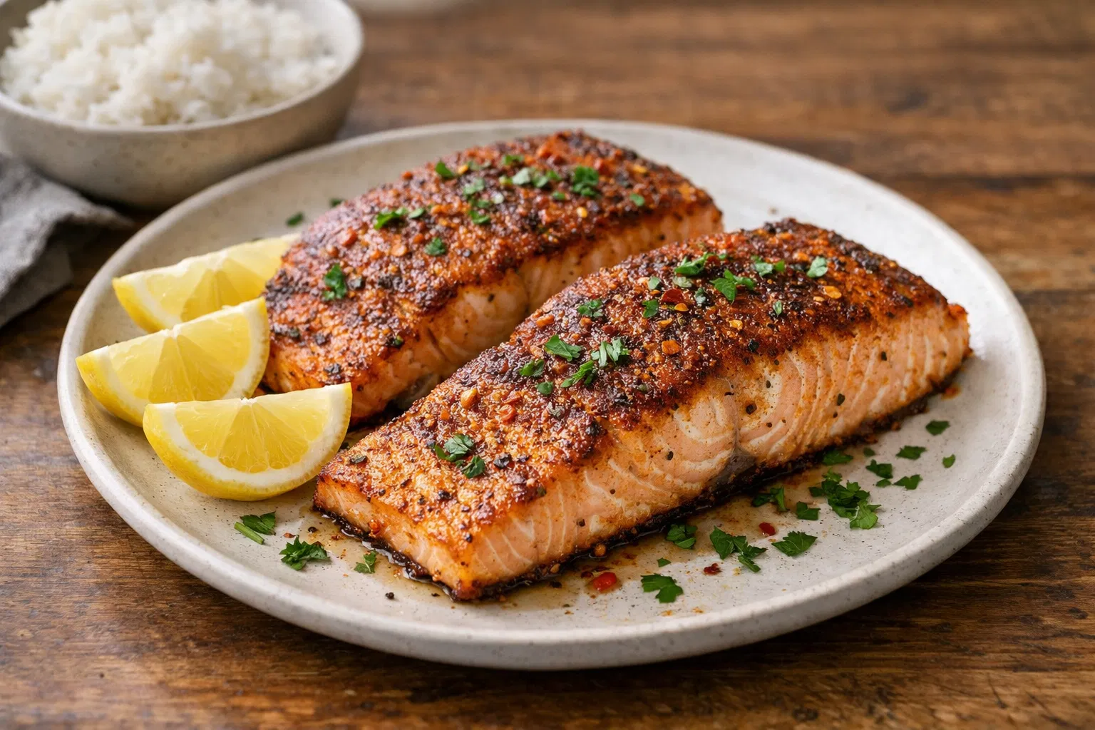 Crispy Fried Salmon with Lemon