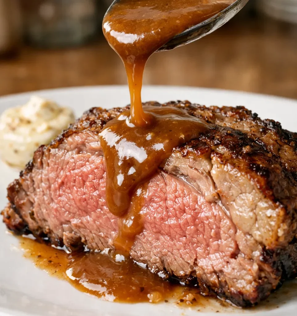 Oven Roasted Ribeye with Vegetable Gravy