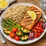 Grilled Salmon with Roasted Vegetables and Quinoa