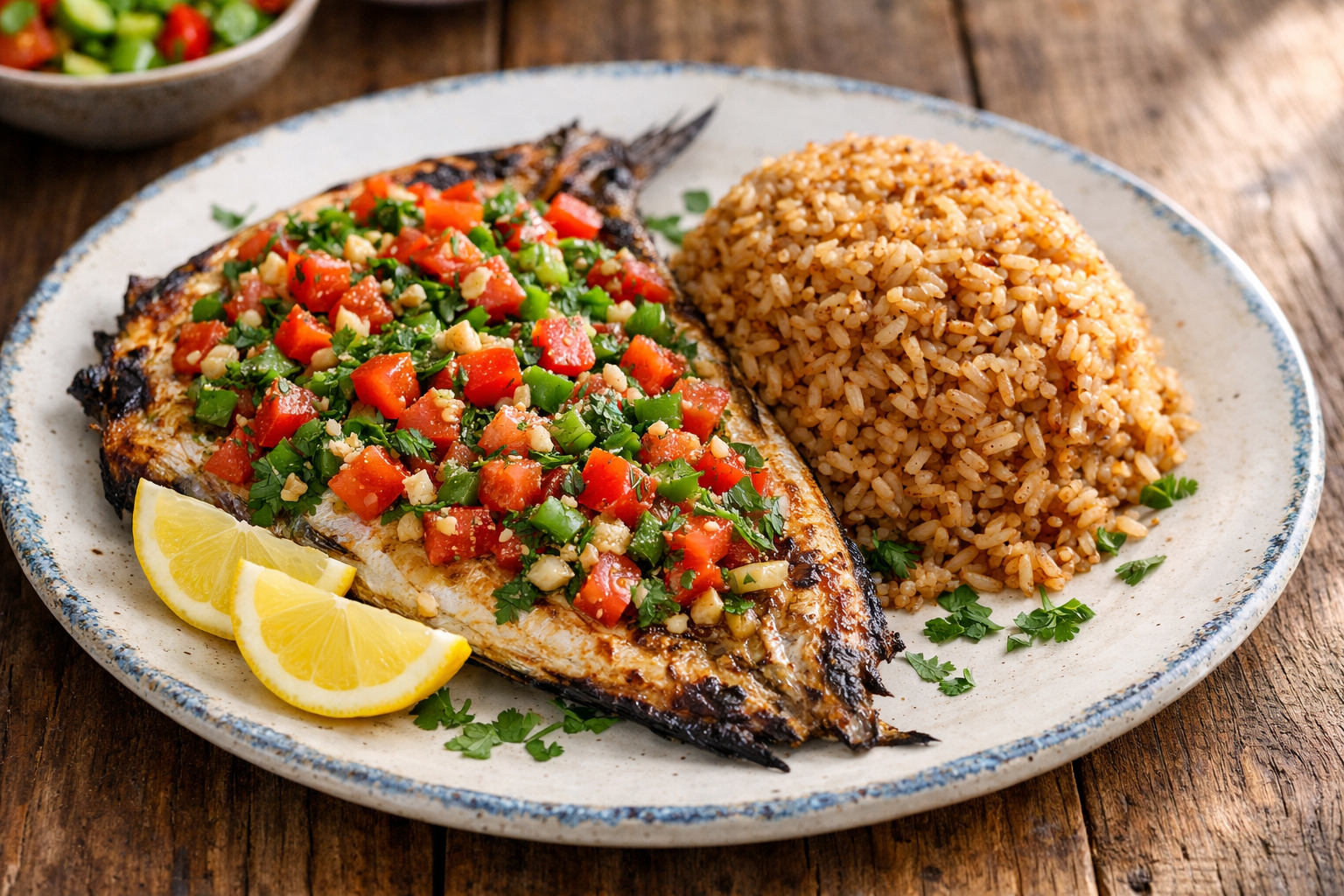 Baked Butterflied Mackerel with Fisherman's Rice