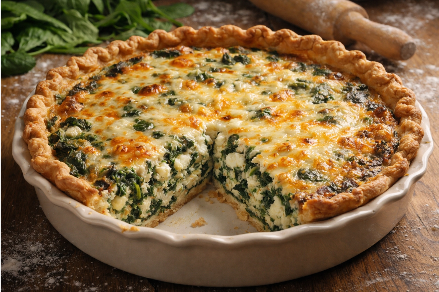 Spinach Quiche with Feta and Mozzarella