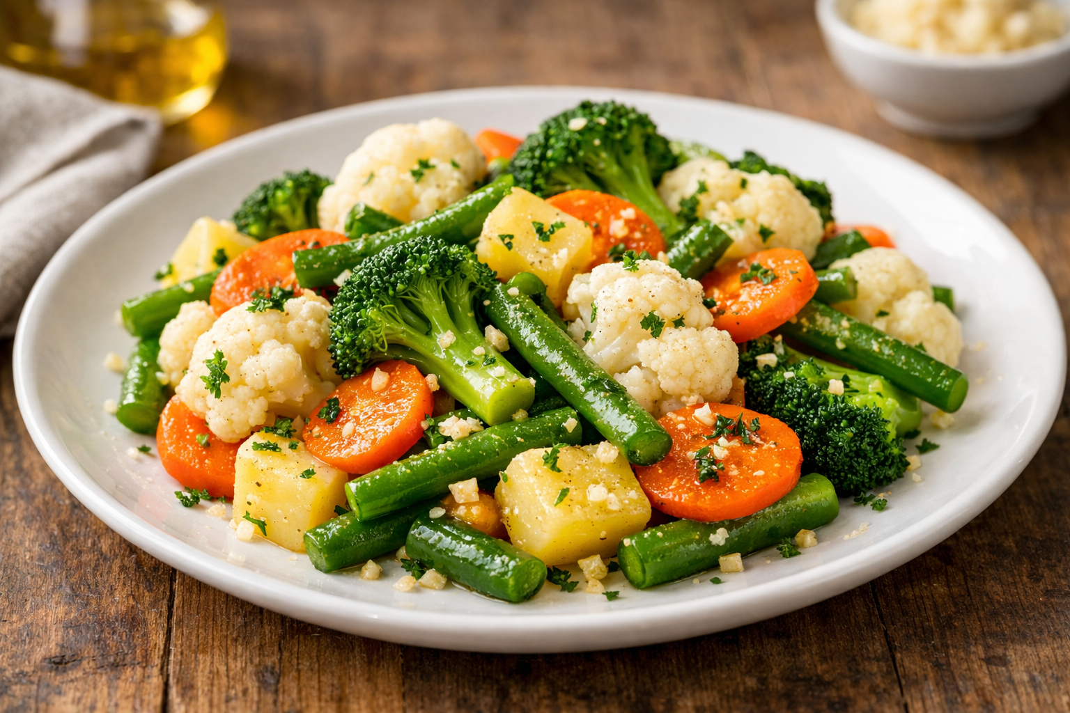 Steamed Buttered Vegetables with Garlic