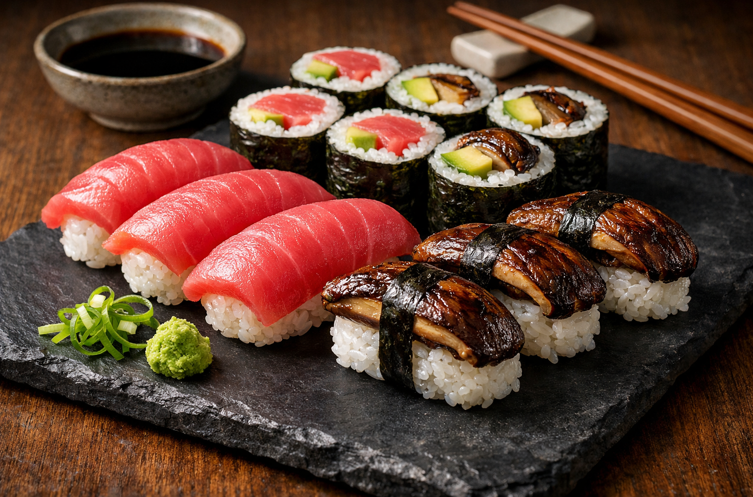 Sushi Rolls with Tuna and Shiitake Mushrooms
