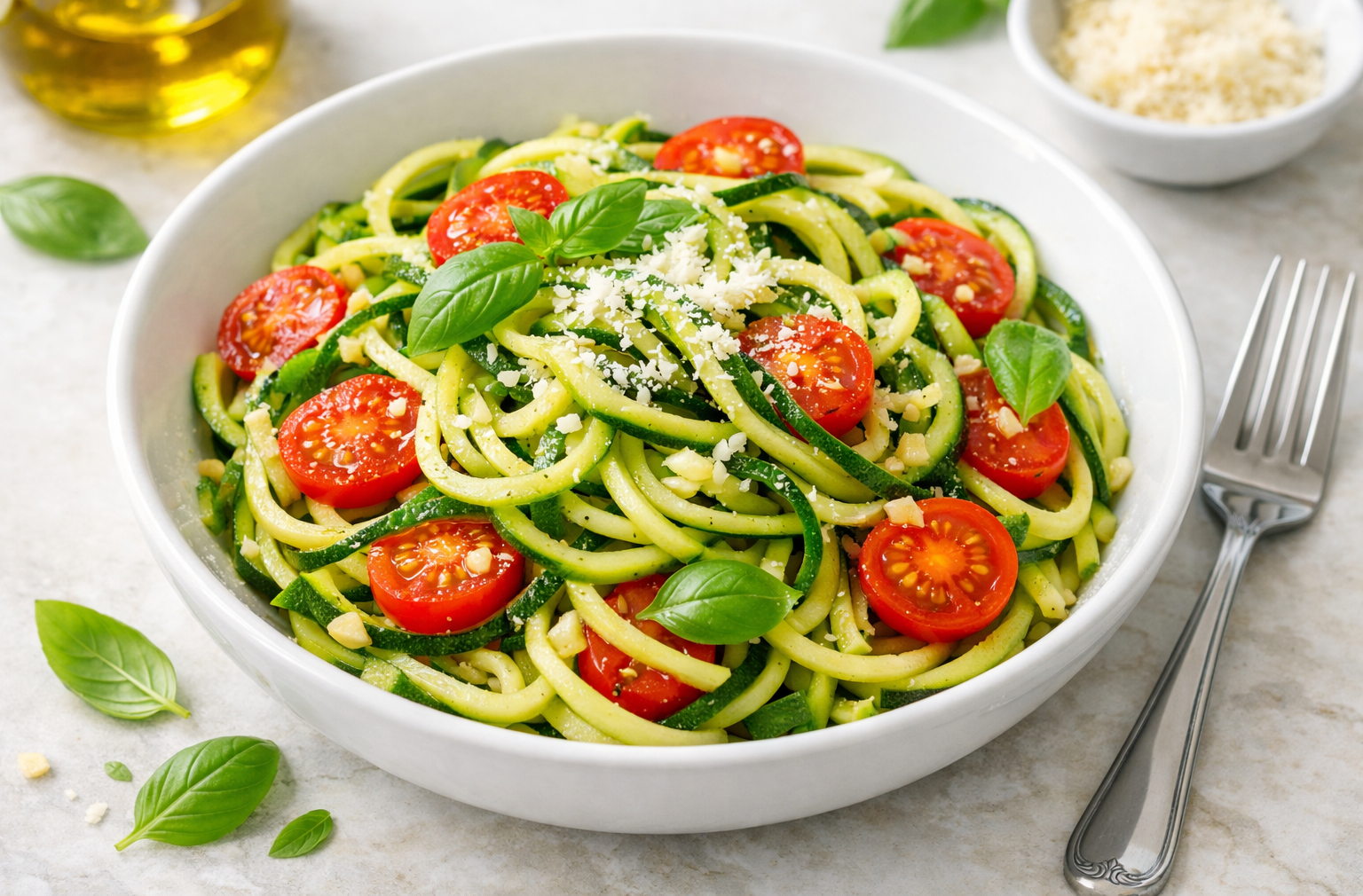 Healthy Zucchini Pasta with Cherry Tomatoes